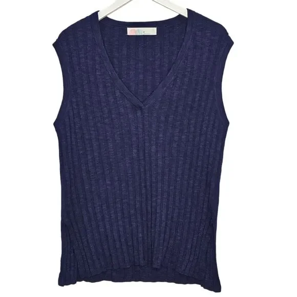 Free People Beach Veda Sweater Vest Celestial Indigo Medium Coastal Grandma - Picture 3 of 8